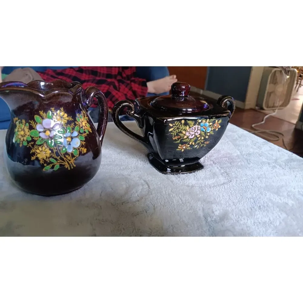 Antique Porcelain Moriage Creamer and Sugar Bowl Made in Japan